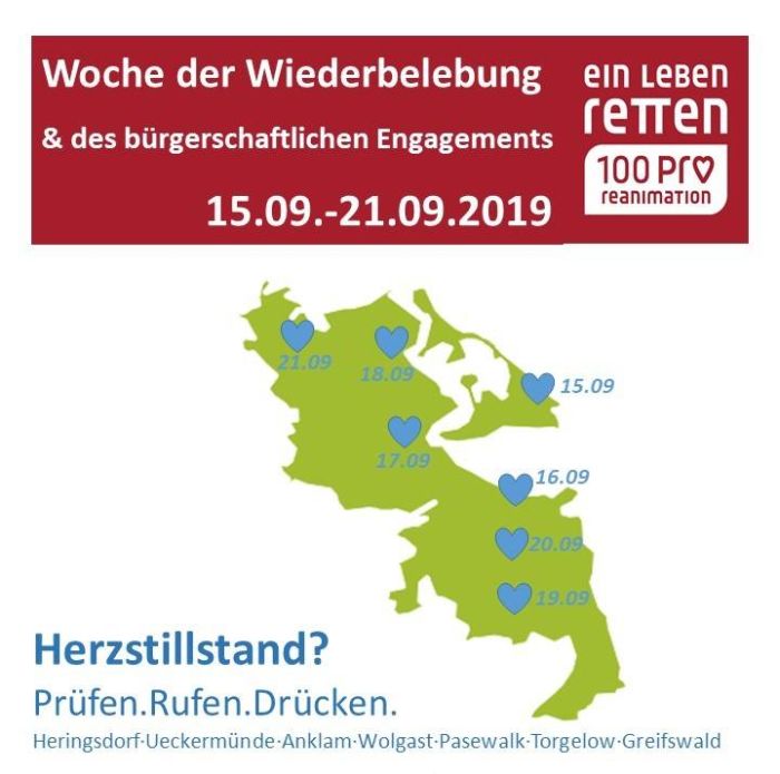 Woche der Wiederbelebung 2019: MV SCHOCKT stellt sich in Ueckermünde, Anklam, Wolgast und Greifswald vor